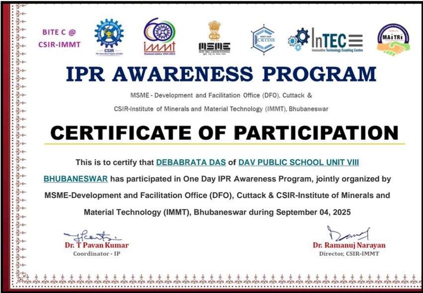 CSIR-IMMT and MSME IPR Awareness Program Certificate